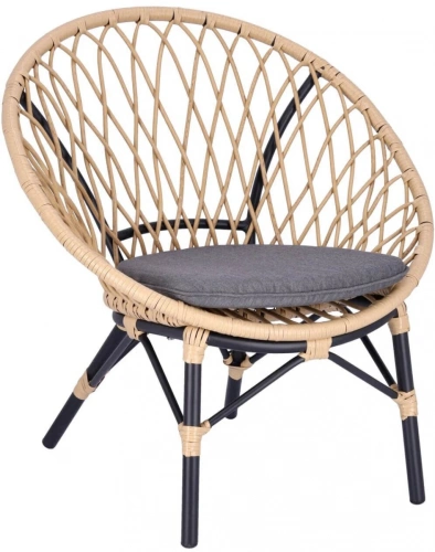 Fotel wiklinowy naturalny z czarna poduszka | Go In Garden